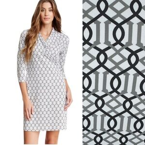 J. McLaughlin Catalina Cloth Panama Surplice Dress White Black Size XS